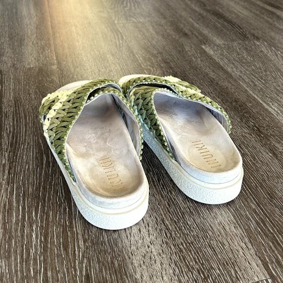 INUIKII Woven Slide Sandals Green Leather Textile Sz 39 US 8.5 Ombre Slides EUC - Picture 12 of 15